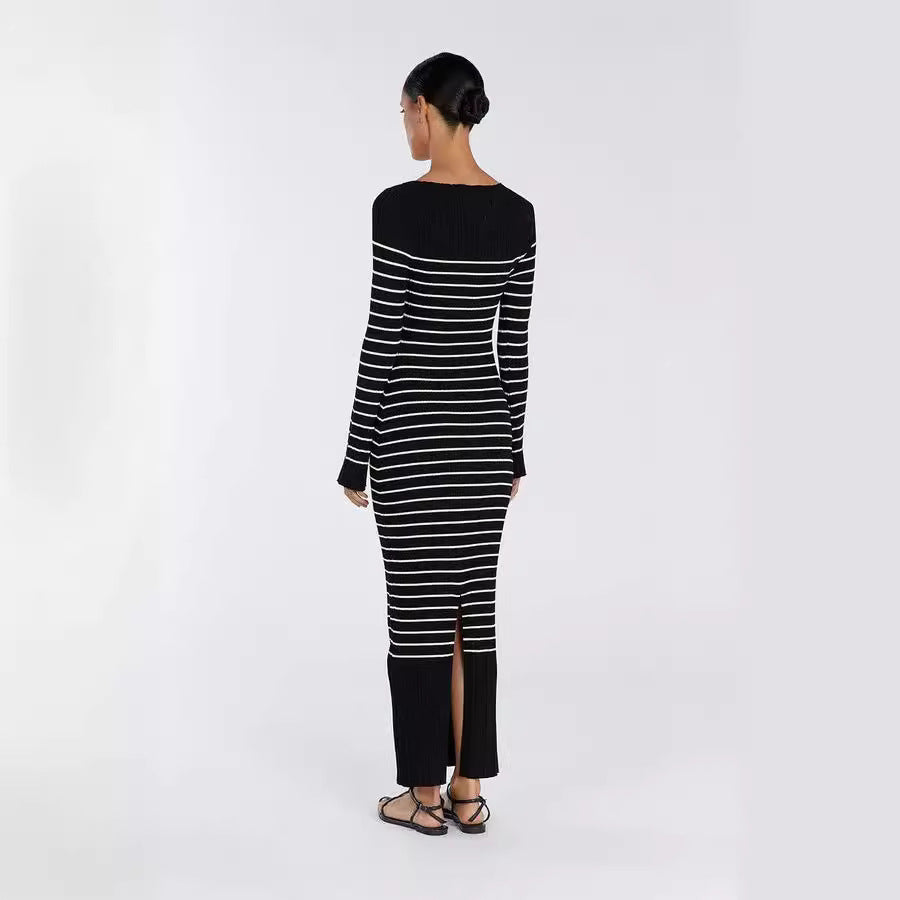 Elegant round Neck Horizontal Striped Dress