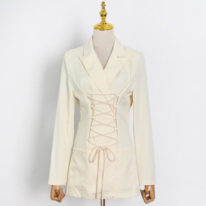 Lace up Office Skin Color Blazer Coat