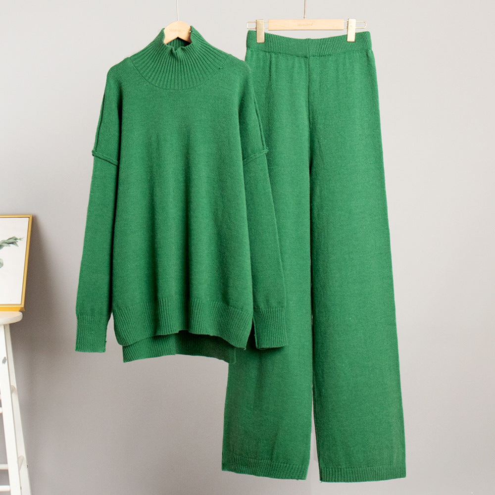 "Women’s Loose Turtleneck Sweater & Knit Trousers Set"