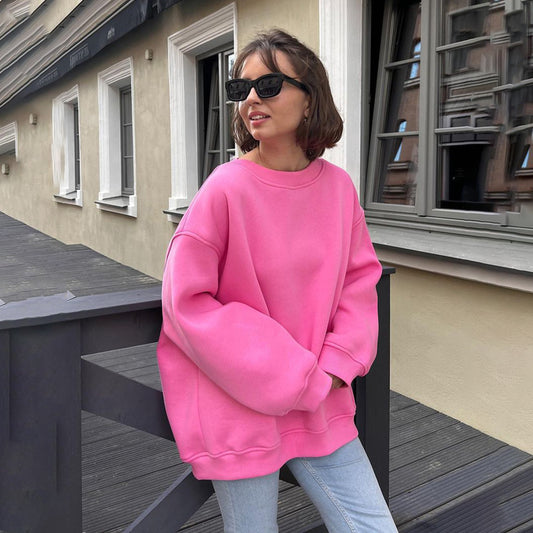 "Women’s Loose Round Neck Fleece Sweatshirt"