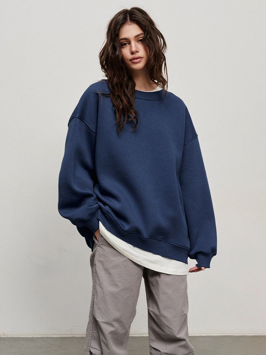 "Women’s Loose Round Neck Fleece Sweatshirt"