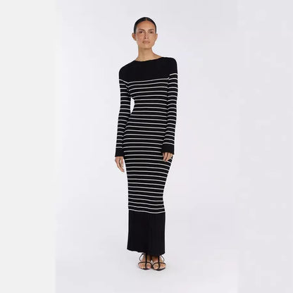 Elegant round Neck Horizontal Striped Dress