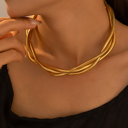 "18K Gold-Plated Three-Wire Collar Necklace"