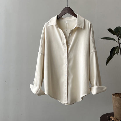 Women Vintage Brushed Shirt Spring Loose Long Sleeves