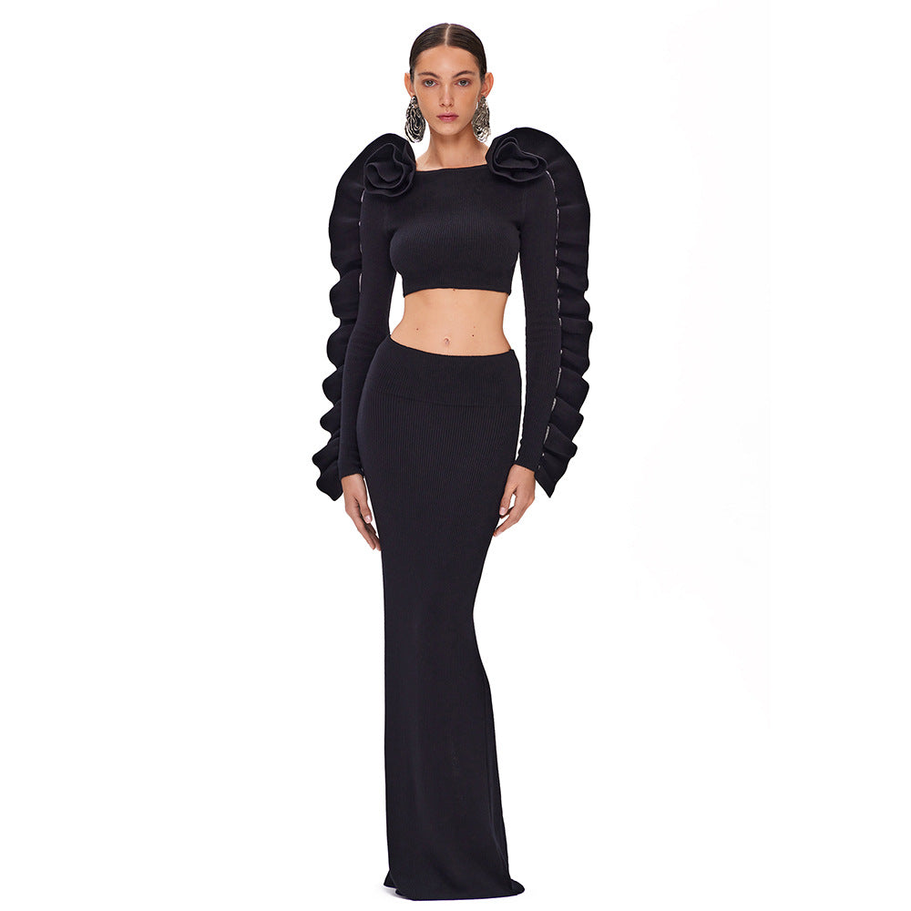 "Black High-Shoulder Two-Piece Set