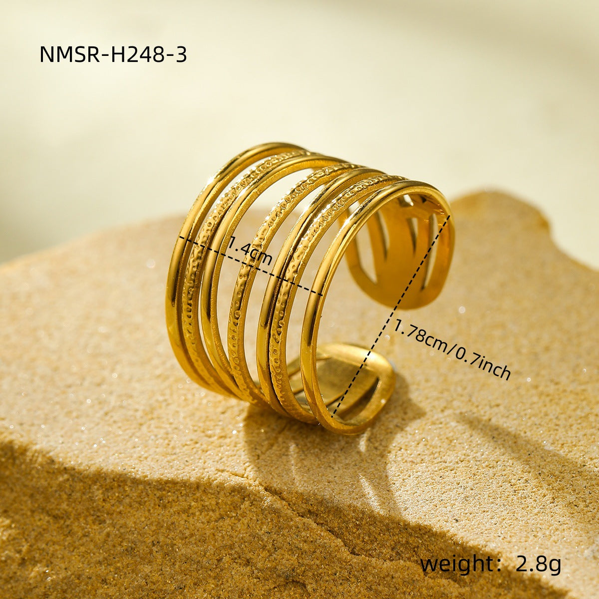 "18K Gold Geometric Asymmetric Open Titanium Steel Ring"