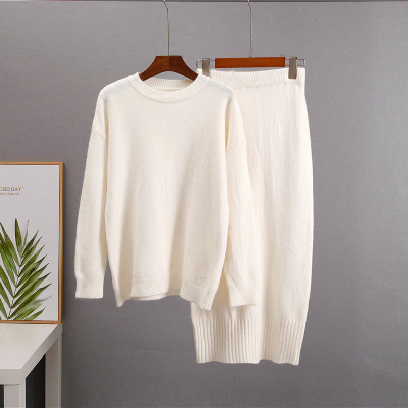 "Women's High-Waisted Knitwear Skirt & Sweater Set"