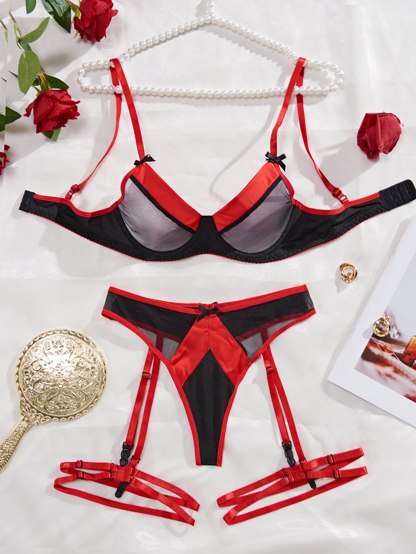 Three Piece Set Mesh Underwear