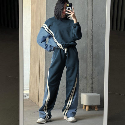 Contrast Striped Sweater & Drawstring Trousers Two-Piece Set