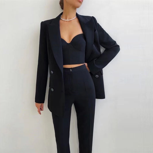 Women Bra Pants Blazer Suit Set