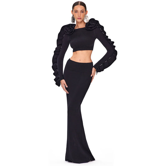 "Black High-Shoulder Two-Piece Set