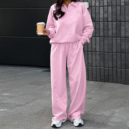 Women's Pink Collared Brushed Hoody & Trousers Set