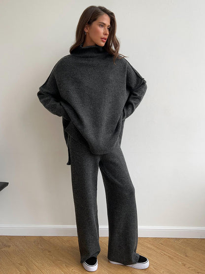 "Women’s Loose Turtleneck Sweater & Knit Trousers Set"