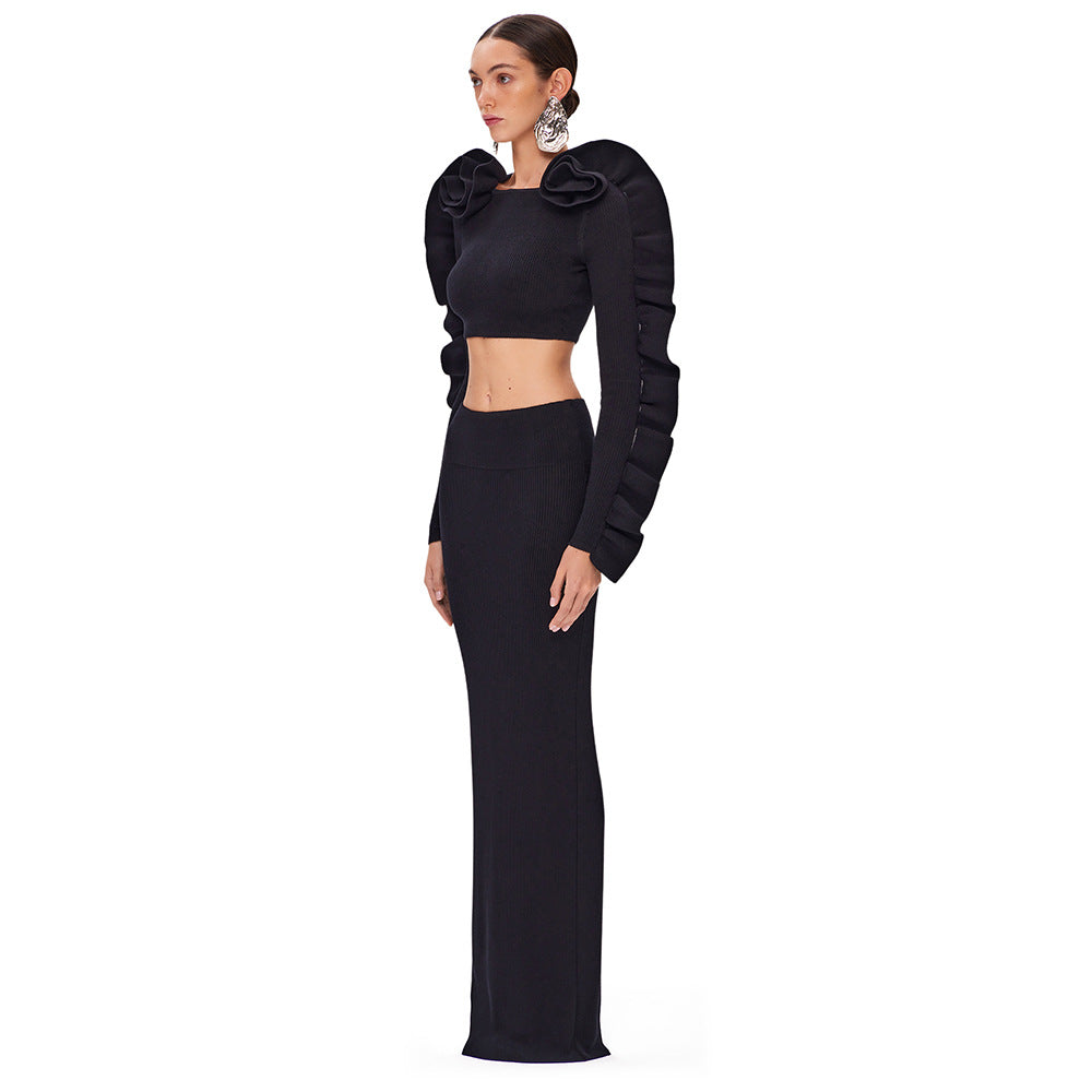 "Black High-Shoulder Two-Piece Set