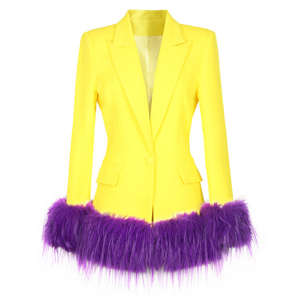 Women Fall Winter Detachable Feather Blazer