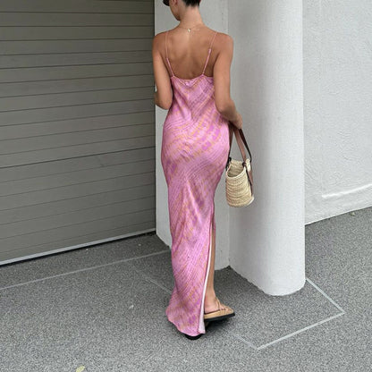 V Neck Side Slit Dress