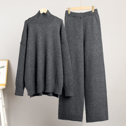 "Women’s Loose Turtleneck Sweater & Knit Trousers Set"