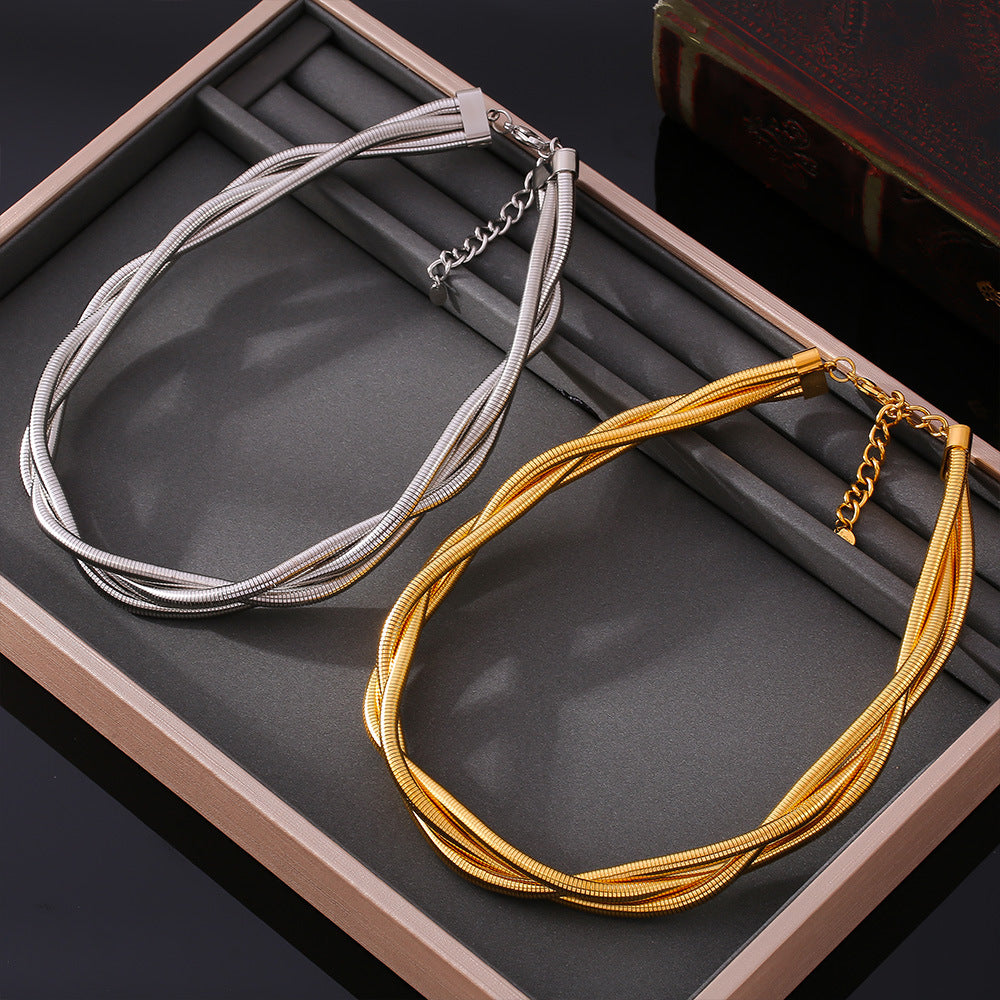 "18K Gold-Plated Three-Wire Collar Necklace"