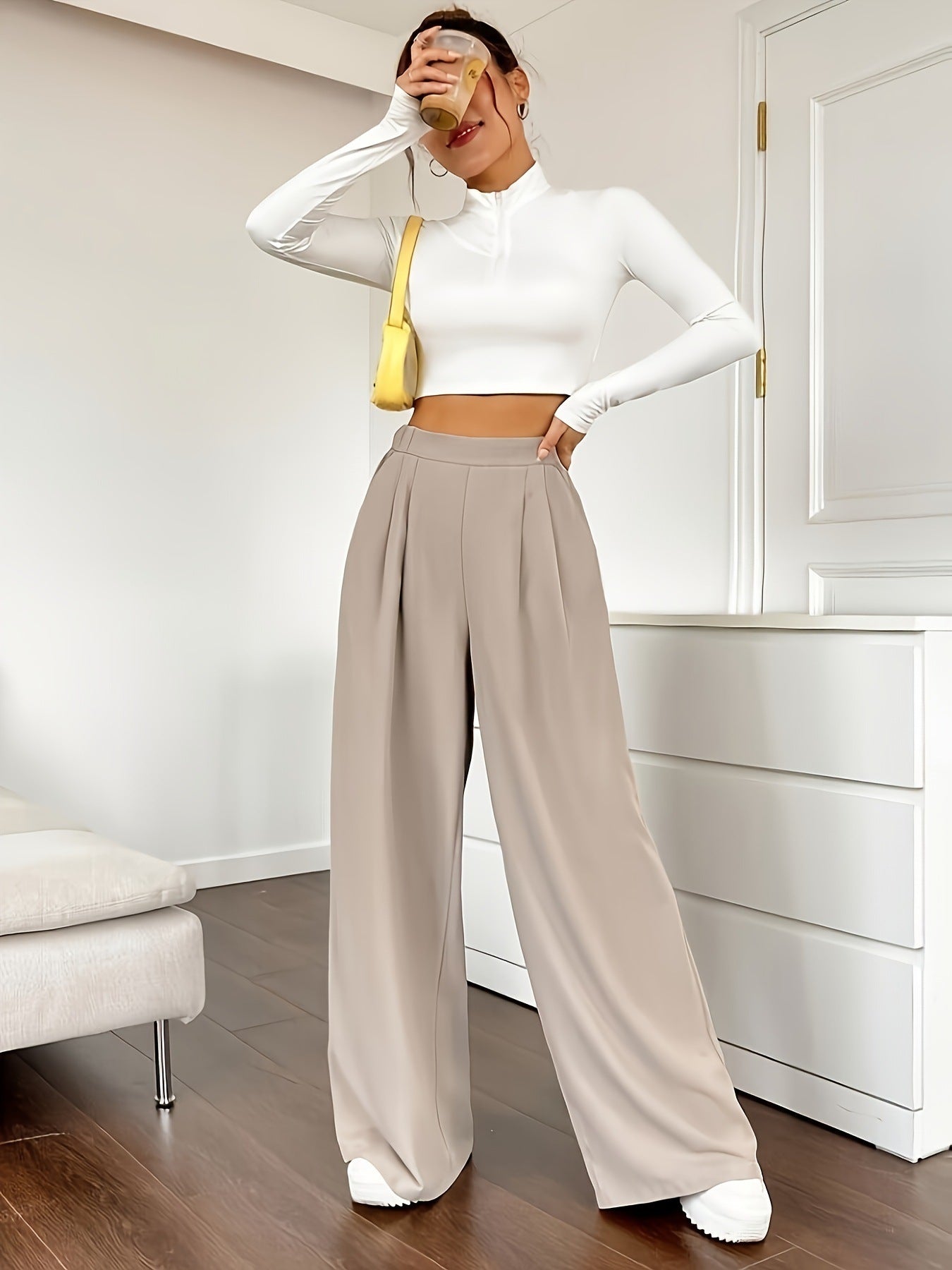 Women High Waist Wide Leg Casual Pants