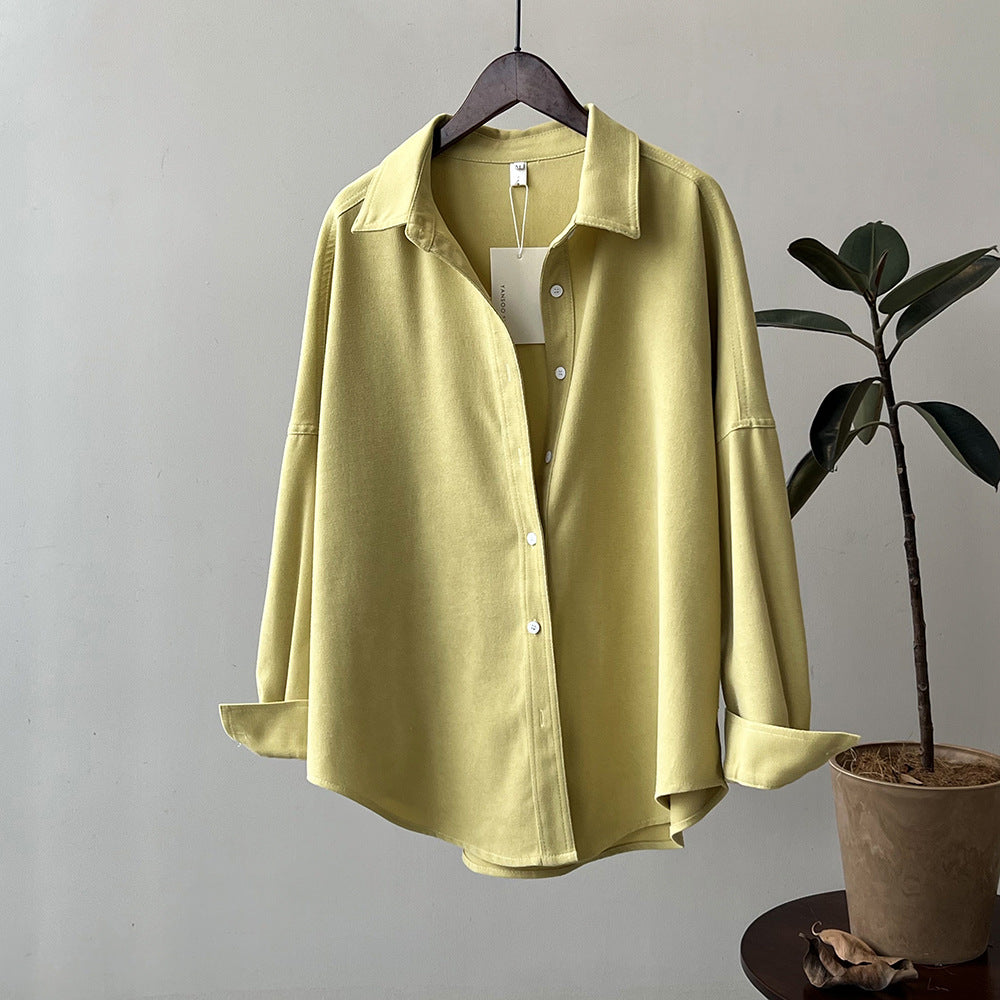 Women Vintage Brushed Shirt Spring Loose Long Sleeves