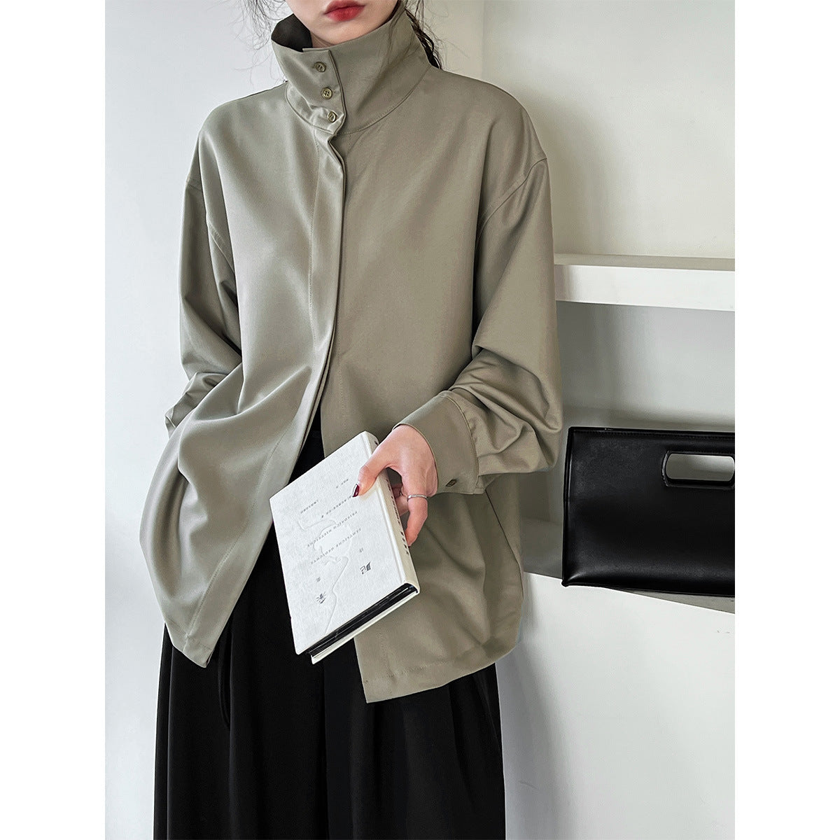 Women Long Sleeve Blouse Stand Up Collar