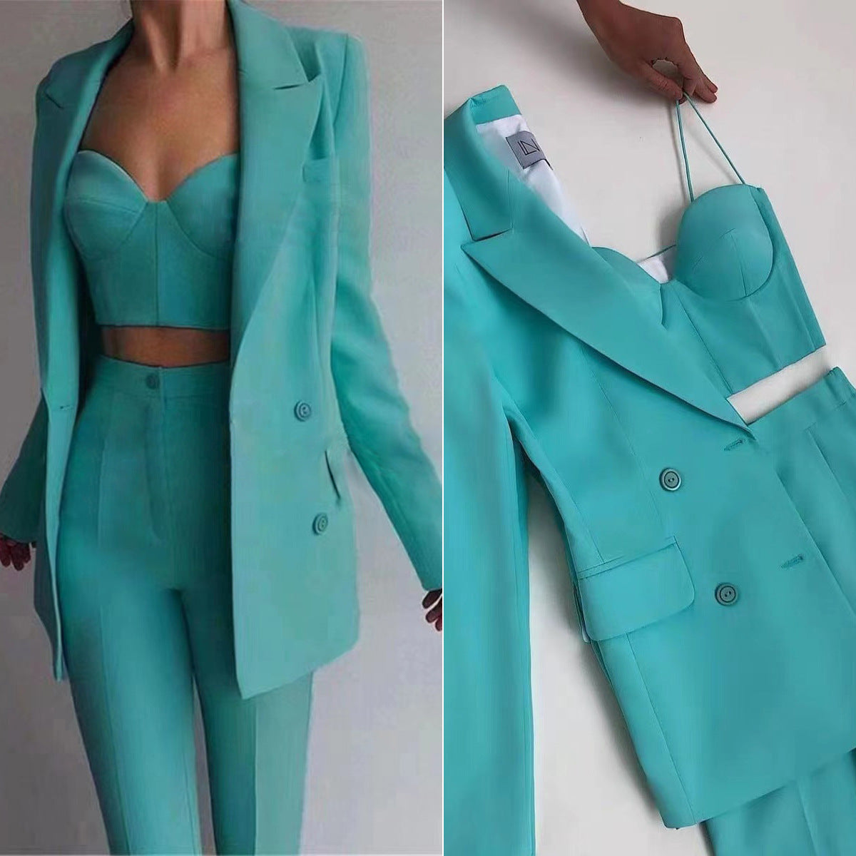 Women Bra Pants Blazer Suit Set