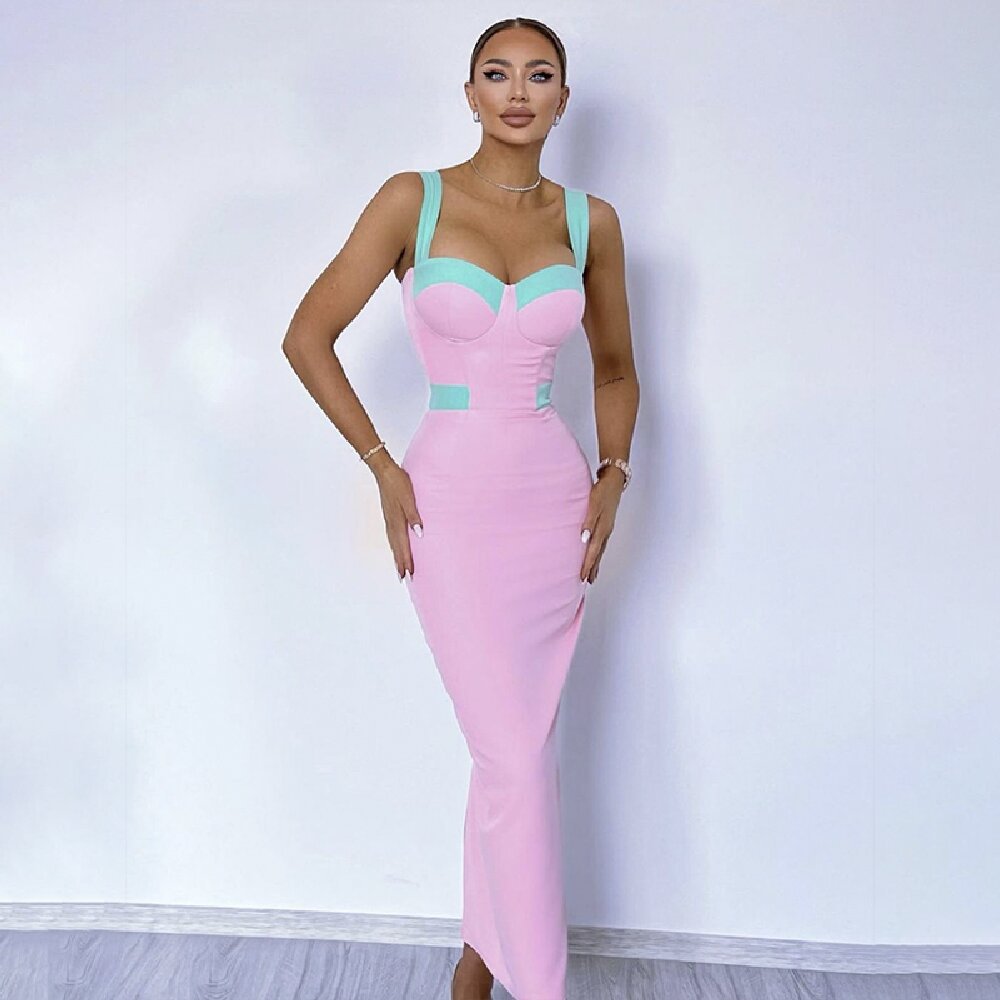 Pink Long Bandage Cami Dress