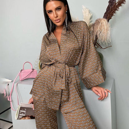 Satin Pajamas & Lace Cardigan  Loose Fit