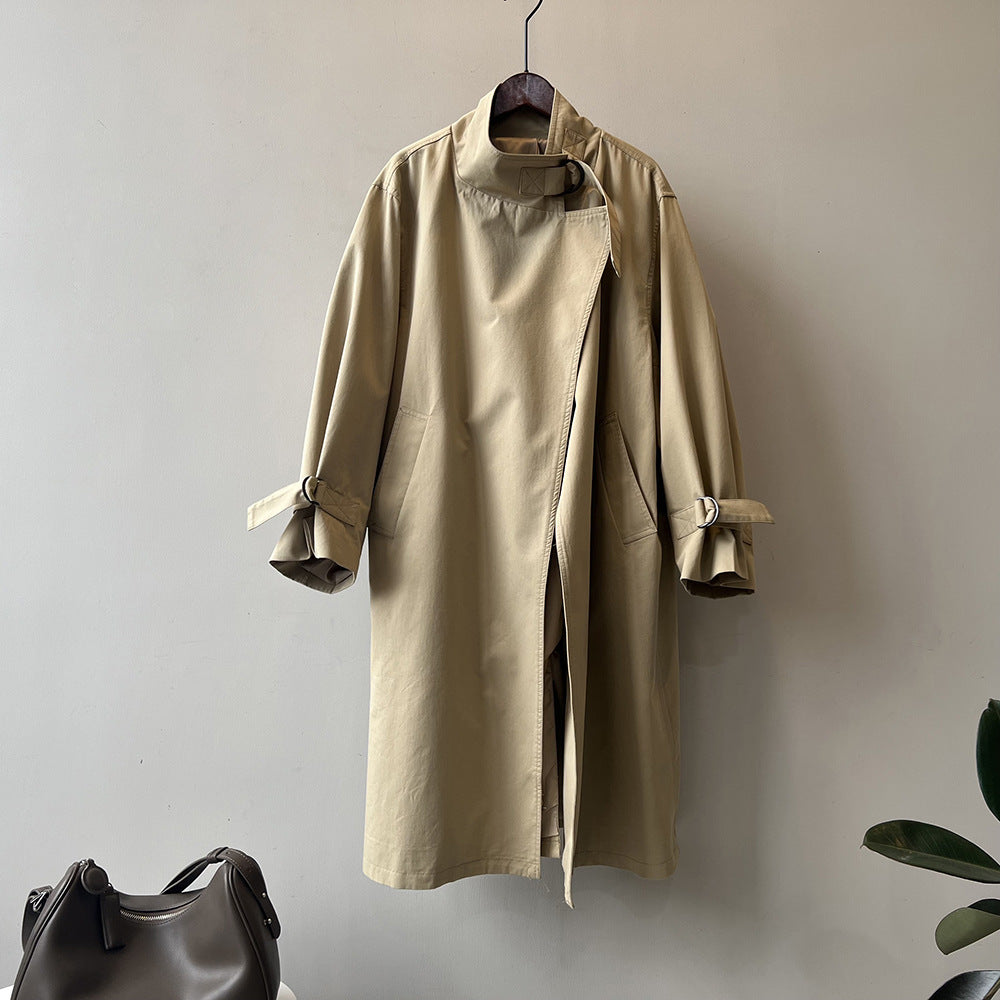 Women Khaki Jacket Windbreaker Long Overcoat