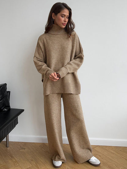 "Women’s Loose Turtleneck Sweater & Knit Trousers Set"