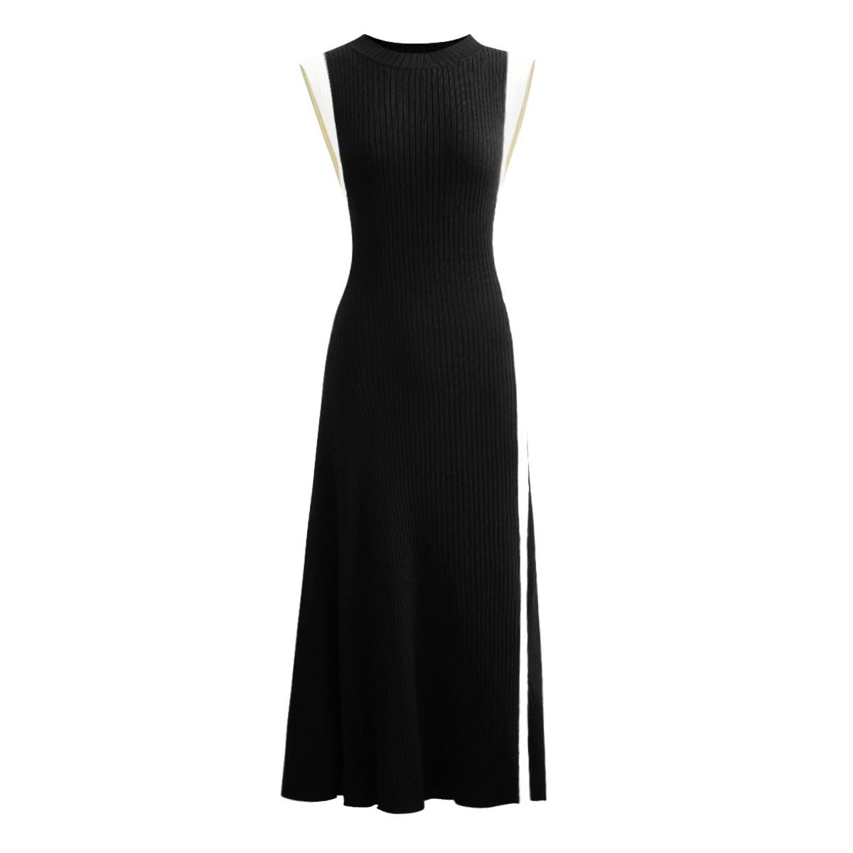 Women Woolen Black Knitted Sleeveless Dress