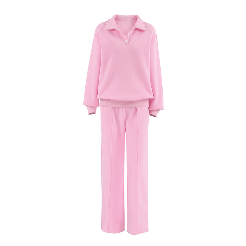 Women's Pink Collared Brushed Hoody & Trousers Set