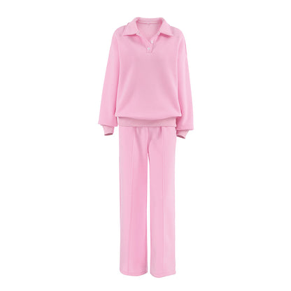 Women's Pink Collared Brushed Hoody & Trousers Set