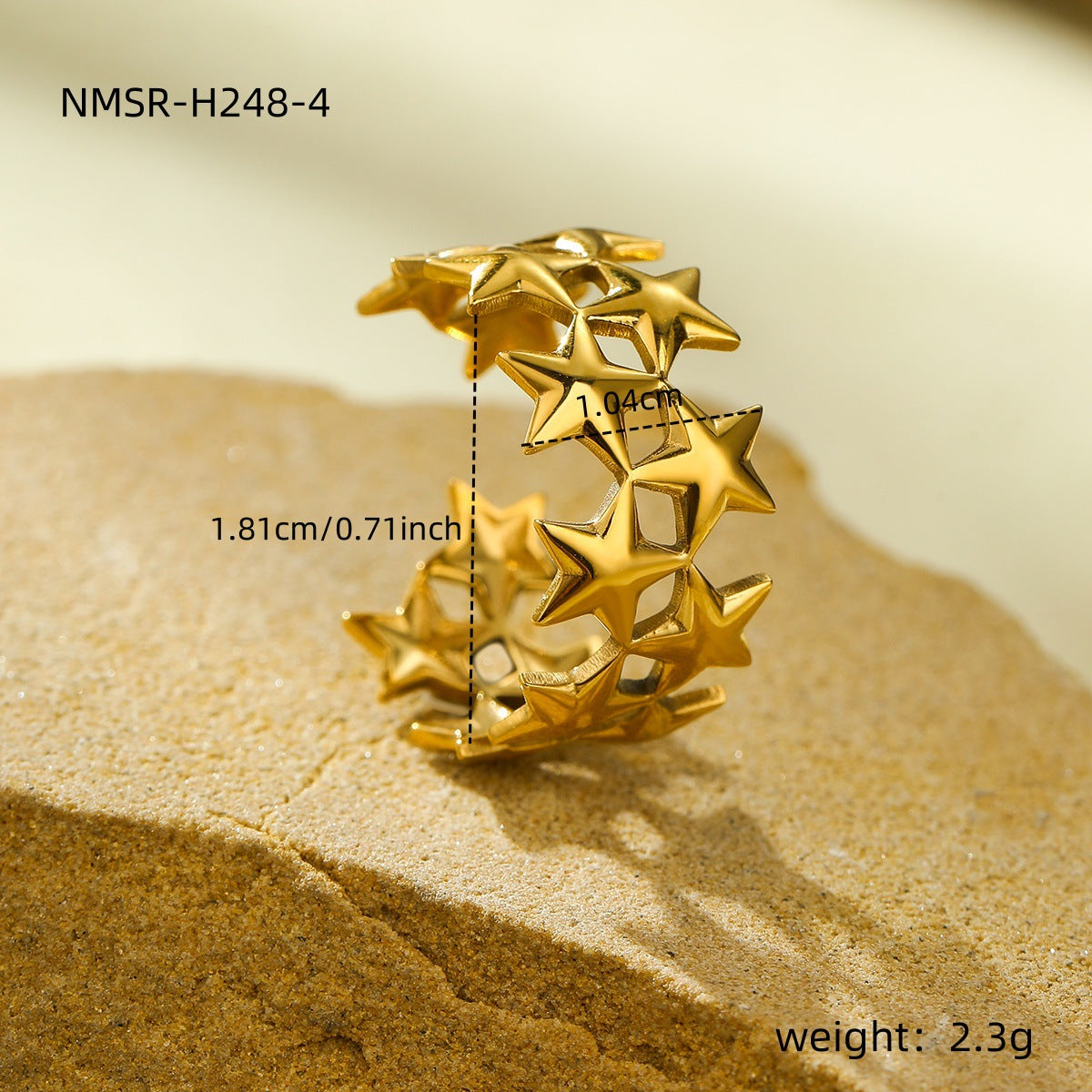 "18K Gold Geometric Asymmetric Open Titanium Steel Ring"