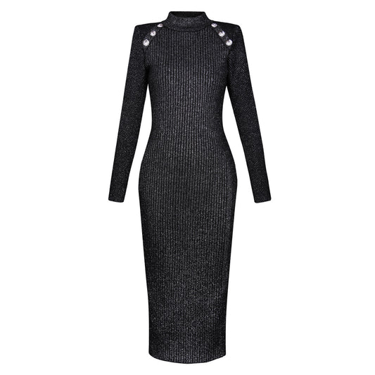 Knitted Dress Long Sleeve Round Neck