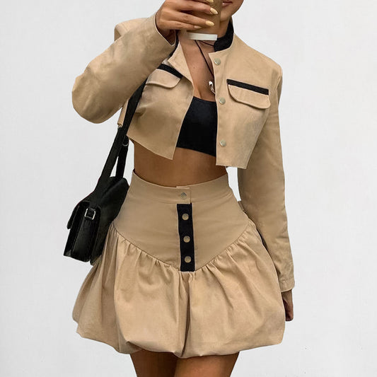 Women Cropped Skirt & Jacket Two Piece Set