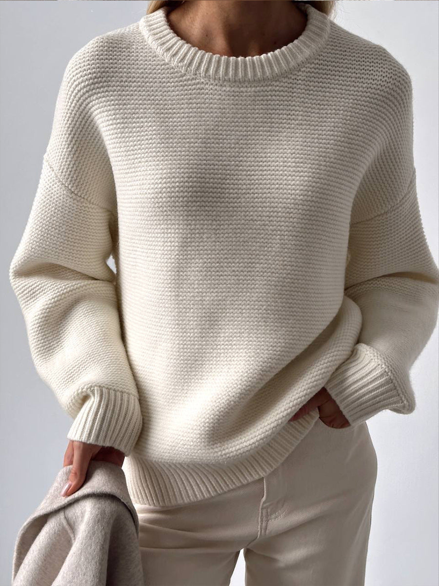 "Simple Graceful Round Neck Knitted Sweater"