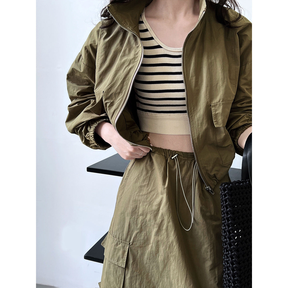 Women Suit Short Jacket Drawstring