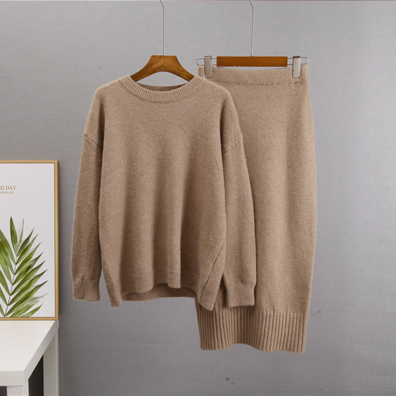 "Women's High-Waisted Knitwear Skirt & Sweater Set"