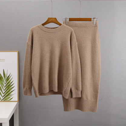 "Women's High-Waisted Knitwear Skirt & Sweater Set"