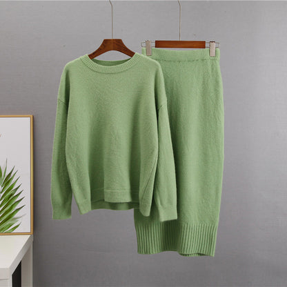 "Women's High-Waisted Knitwear Skirt & Sweater Set"