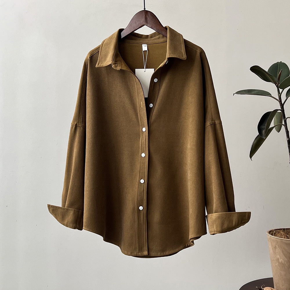 Women Vintage Brushed Shirt Spring Loose Long Sleeves