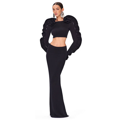 "Black High-Shoulder Two-Piece Set