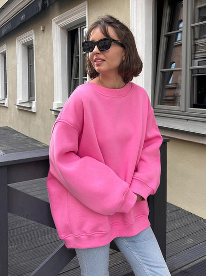 "Women’s Loose Round Neck Fleece Sweatshirt"