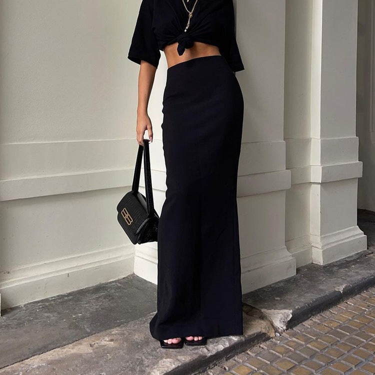 Black Slimming Long Skirt for Women: