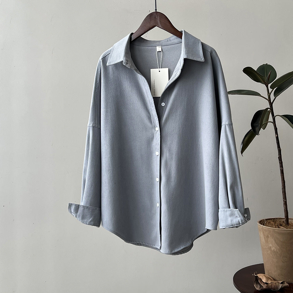 Women Vintage Brushed Shirt Spring Loose Long Sleeves