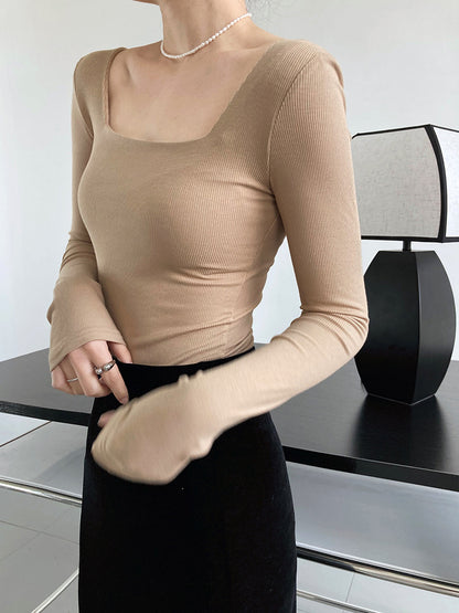 Women Long Sleeve Square Neck T shirt