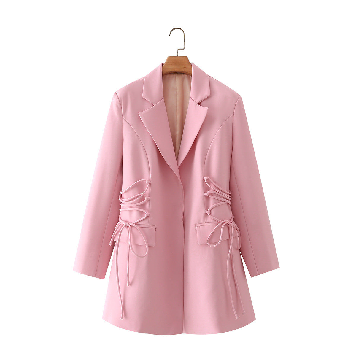 "Women's Pink Drawstring Waist Blazer"