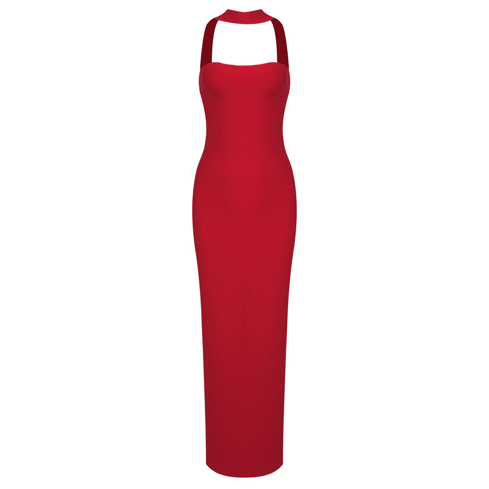 Red Halter Bandage Dress –