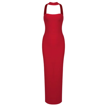 Red Halter Bandage Dress –